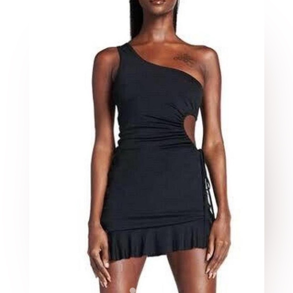 I.Am.Gia Cyrene One Shoulder Side Cut Out Mini Dress SZ S Black